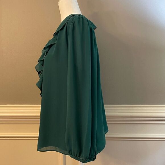 J.Crew Green ruffle V-neck top Size Large - Picture 4 of 7